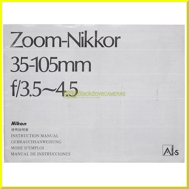 Manuale originale per Nikon AI-S Nikkor 35/105mm. f3,5-4,5 (English G F S J)