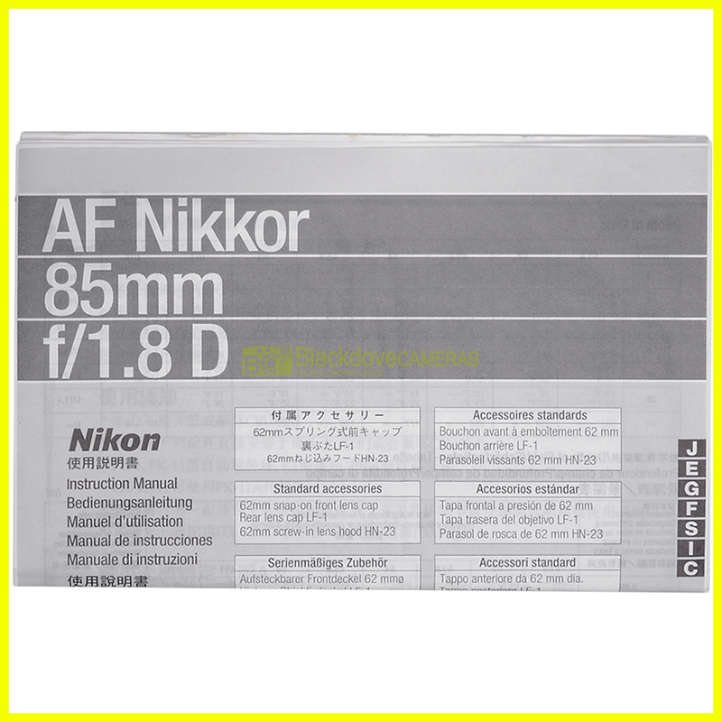 Manuale originale per Nikon AF-D Nikkor 85mm. f1,8 in italiano E G F S J