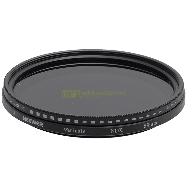 “58mm.Filtro Fader Vari-neutral density. ND a densità variabile da +2 a +10 stop.”