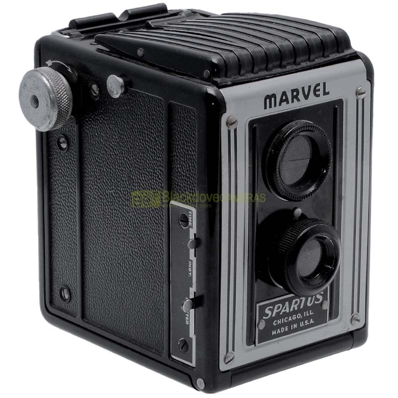 Marvel Spartus Chicago USA fotocamera vintage biottica a pozzetto 6x6, 120.