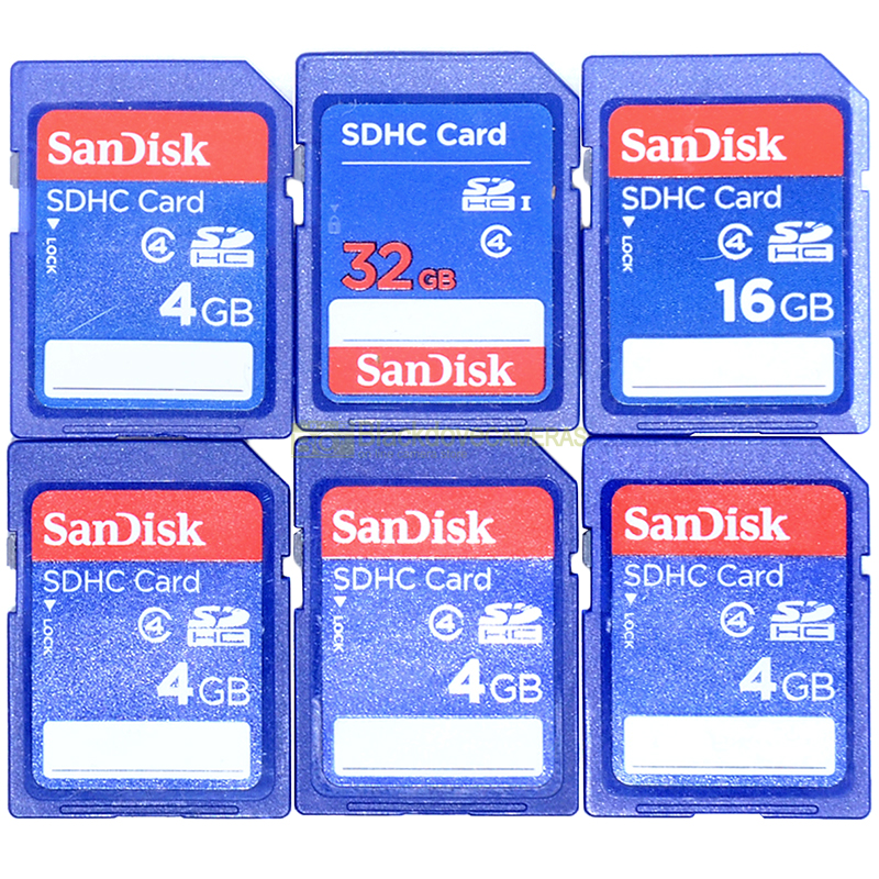 Lotto 6 Schede Secur Digital Sandisk SDHC 4x4Gb 1x16Gb 1x32Gb Totale 64Gb SD