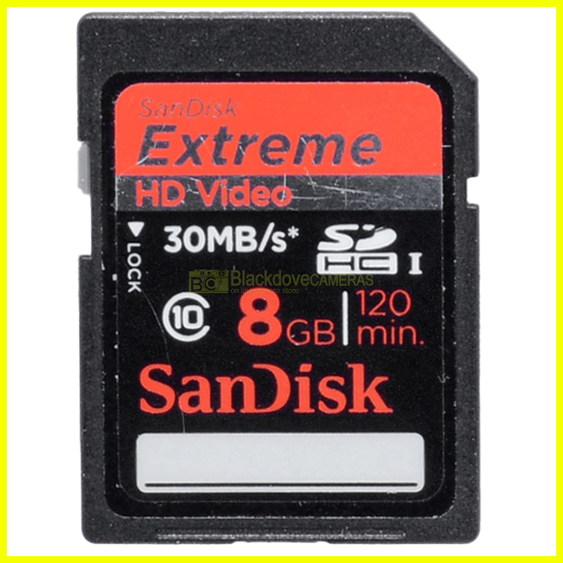 Scheda Secur Digital Sandisk Extreme HD Video SDHC 30 Mb/s 8Gb Class 10. SD.