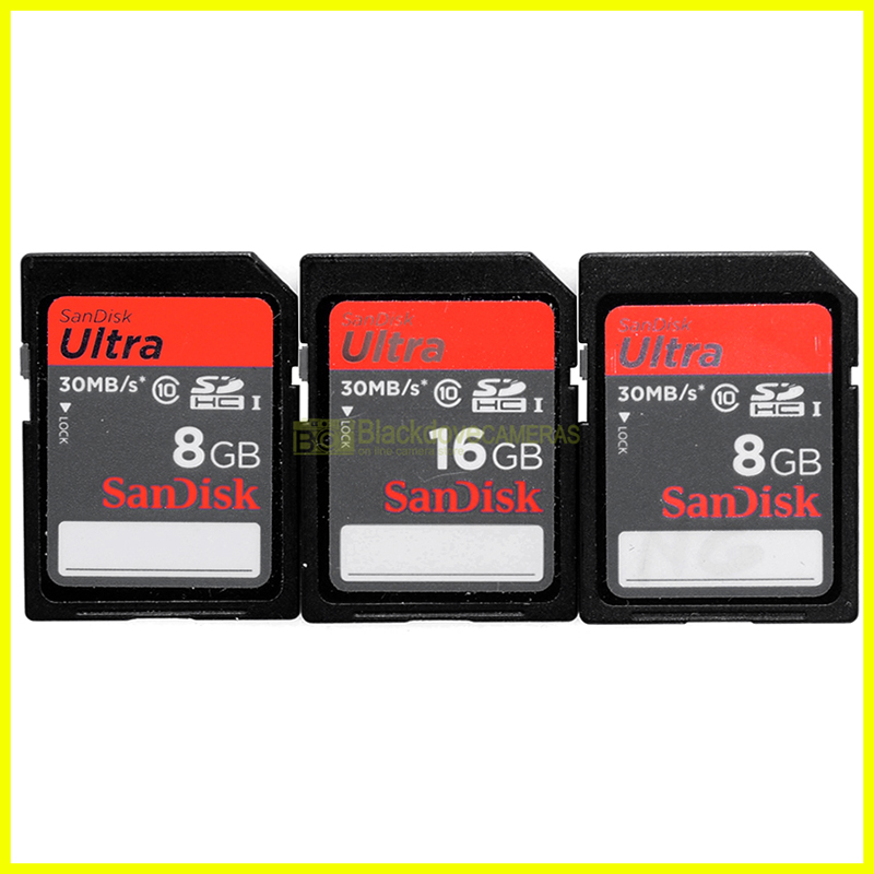 Lotto 3 Schede Secur Digital Sandisk Ultra SDHC 2x8Gb 1x16GbTotale 32Gb SD