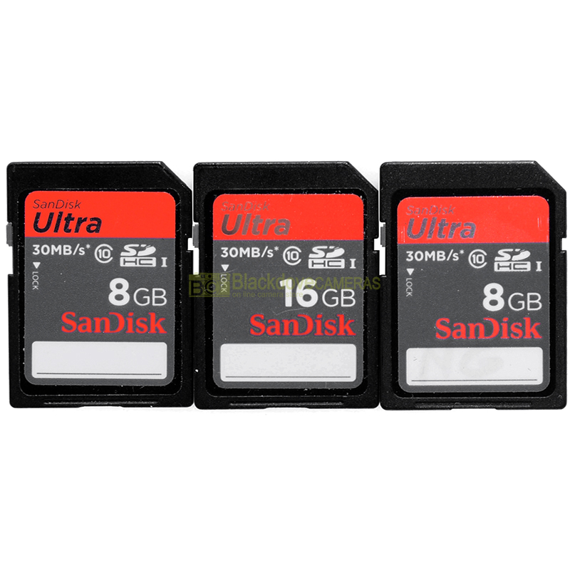 Lotto 3 Schede Secur Digital Sandisk Ultra SDHC 2x8Gb 1x16GbTotale 32Gb SD